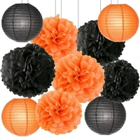 10pcs paper tissue honeycomb balls lanterns paper pom poms flowers hanging for halloween party supply halloween home decor