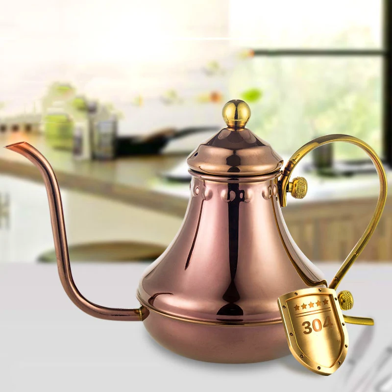 650ml Titanium gold YRP 420 мл/650 мл нержавеющая сталь кофе капельный чайник длинный гусиная шея носик дворцовый ретро-стиль чай кафе горшок кухня чайная посуда - Цвет: 650ml Titanium gold