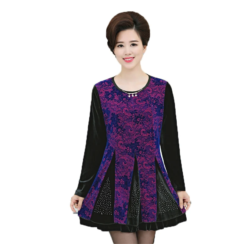 Осень-зима 2016 Новинка Для женщин платье с принтом пуловер круглым вырезом бархат