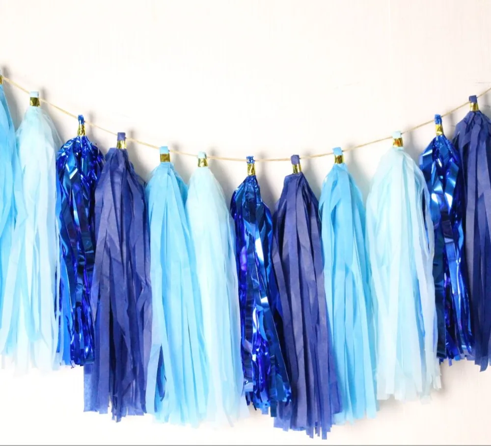 24 шт. синяя гирлянда с кисточками синий/небесно голубой/темно синий/Декор для