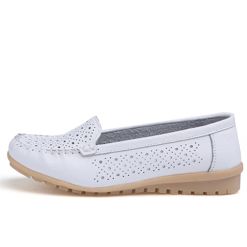 HOVINGE Spring women flats shoes genuine leather woman cutout loafers slip on ballet ballerines C061 | Обувь