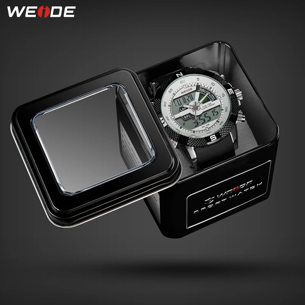 WEIDE Часы Мужчины LCD Аналоговые Цифровые Часы Спорт Задняя Подсветка Будильник Оригинальныые ПУ Ремешок Секундомер Автоматическая дата Секунда Месяц Дата Неделя Кварцевый Водонепроницаемые Наручные Мужские Часы