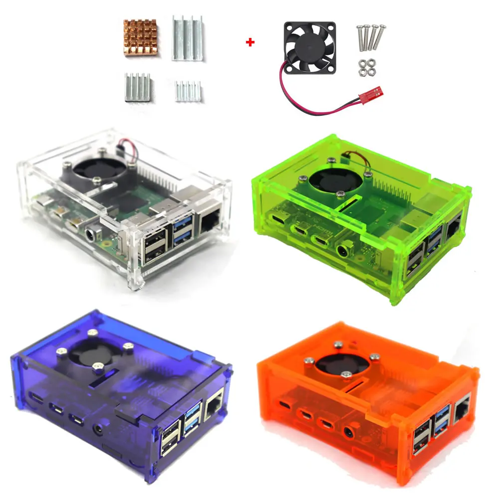 Raspberry Pi 4 Модель B Акриловый чехол Корпус коробка с охлаждающим вентилятором и