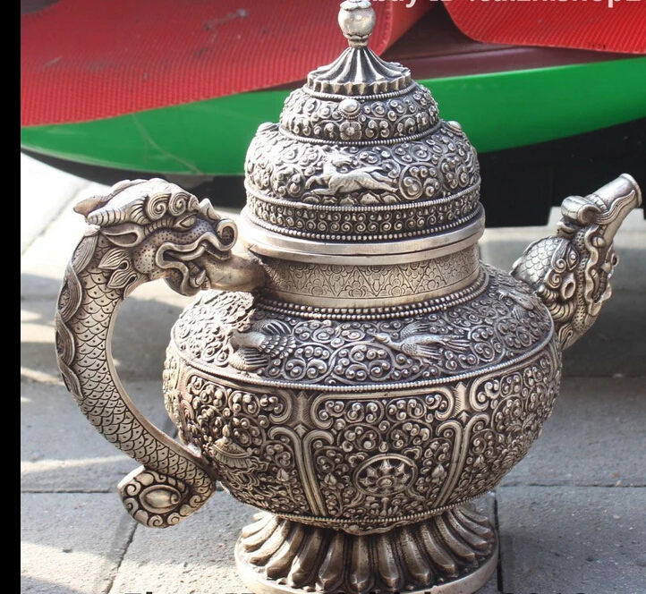 Украшение из бронзы с фабрики Тибет серебро 8 благоприятный символ дракон феникс