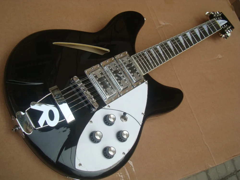 Черный 12 строки Ricken Backer Гитары высокого качества R тремоло 3 пикапы Custom Shop