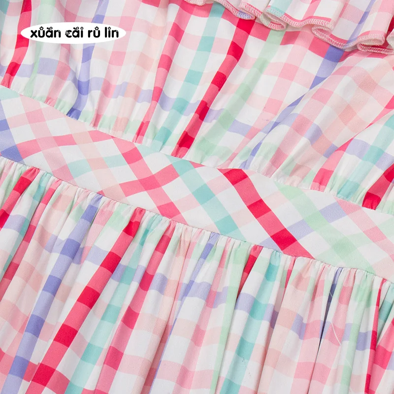 Женское платье с открытыми плечами винтажная клетчатая туника оборками сарафан