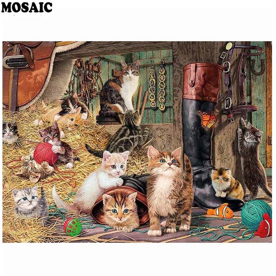Алмазная 5d картина сделай сам животные ферма дом котят полноразмерная мозаика