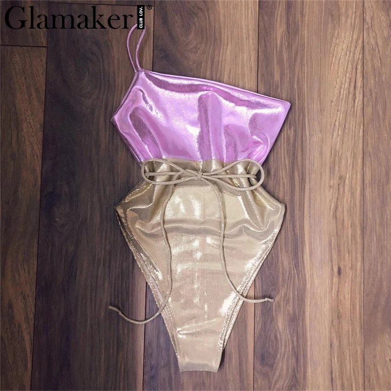 Glamaker, блестящий сексуальный купальник, сдельный, бодикон, боди, на одно плечо, Золотое бикини,, монокини, стринги, пуш-ап, женский купальник