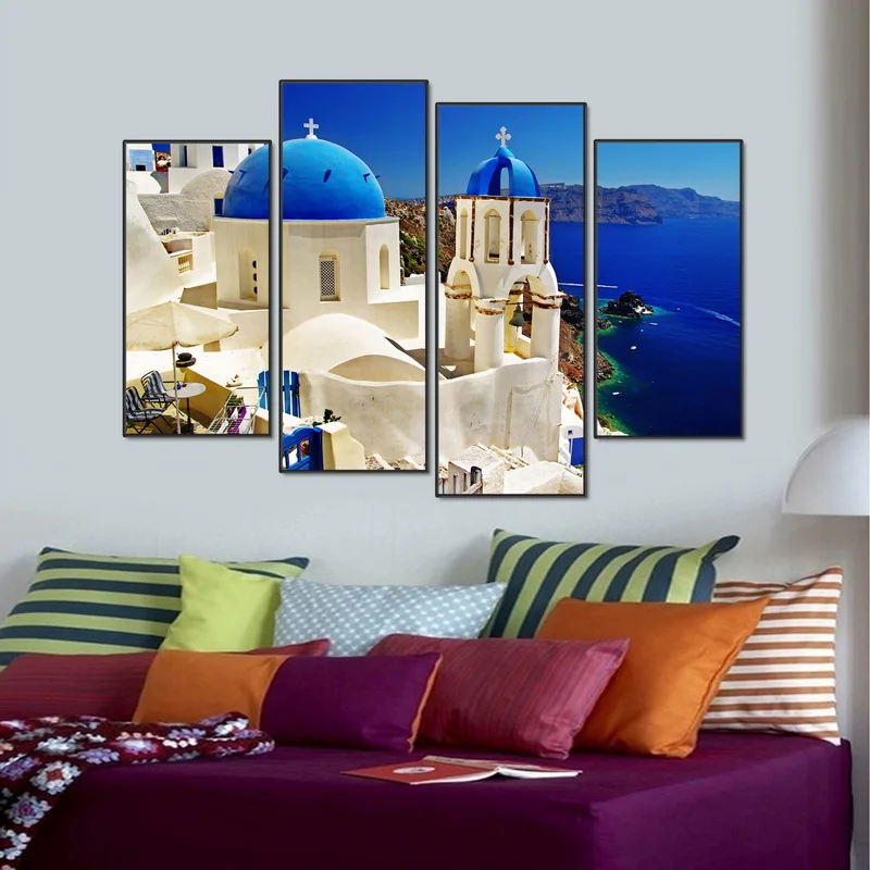 Модульная 4 шт. Венецианская пейзажная живопись Венеция Санторини остров