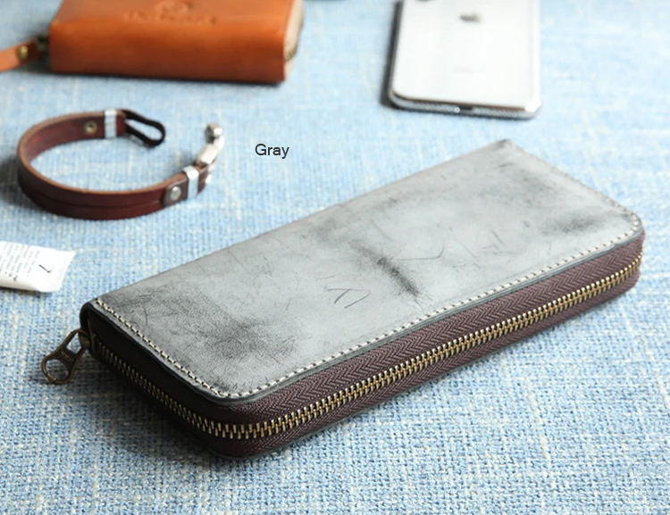 YIFANGZHE Винтажный Длинный кошелек, натуральная кожа Многофункциональный кошелек для карточек кошелек с вощеной отделкой для мужчин и женщин, качественный стиль на молнии