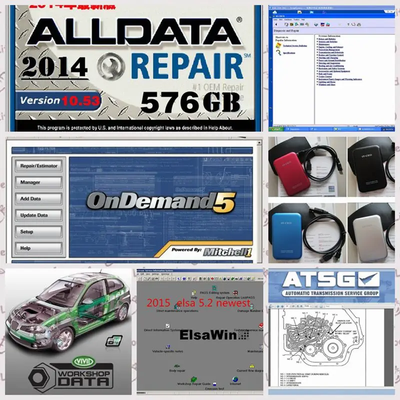 Новое Alldata 10 53 и mit * chell программное обеспечение + Mit на de mand 2015 8 в 1 ТБ hdd работает во