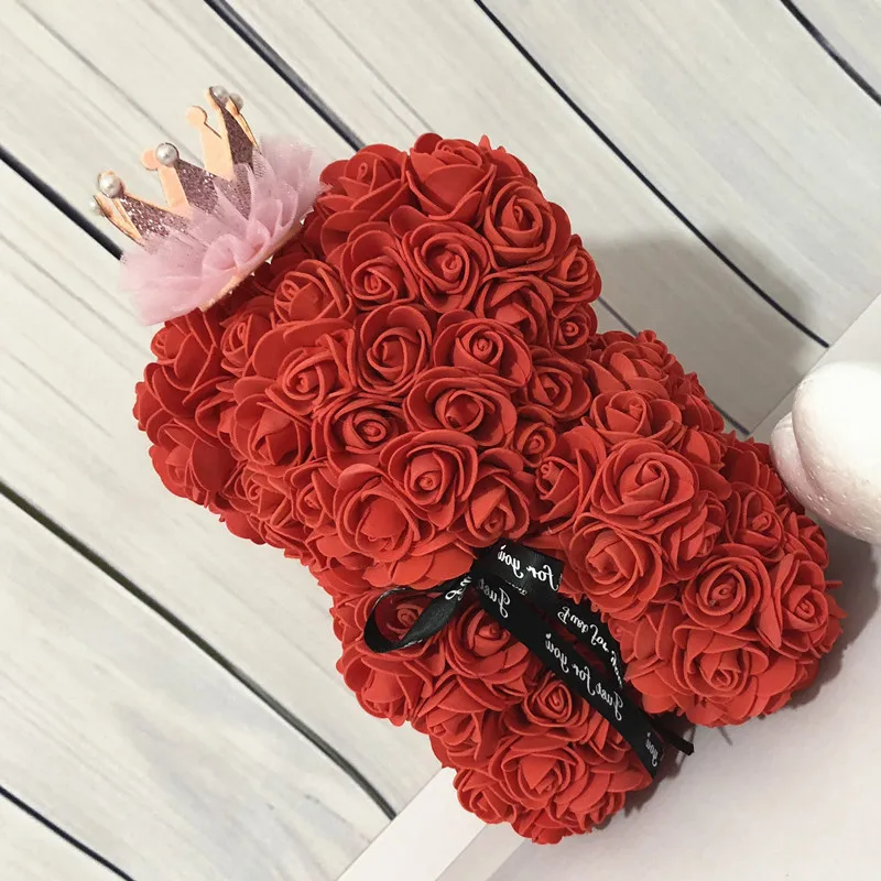 Подарок на день Святого Валентина ручной работы 19 цветов 22 см PE Rose Bear свадебное
