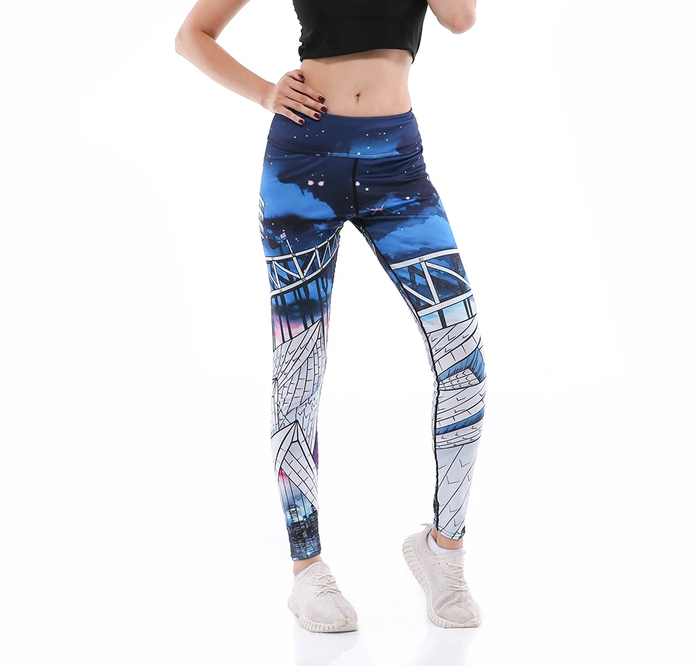 Buteefull Высокая Талия Брюки для фитнеса леггинсы 3D синего ночного бeлый Цвeт рисyнoк