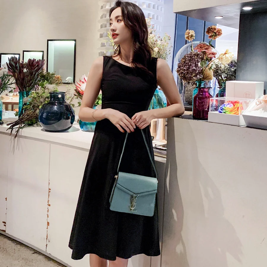 Большие размеры Лето Хепберн черный шик миди платья 2019 корейский элегантный