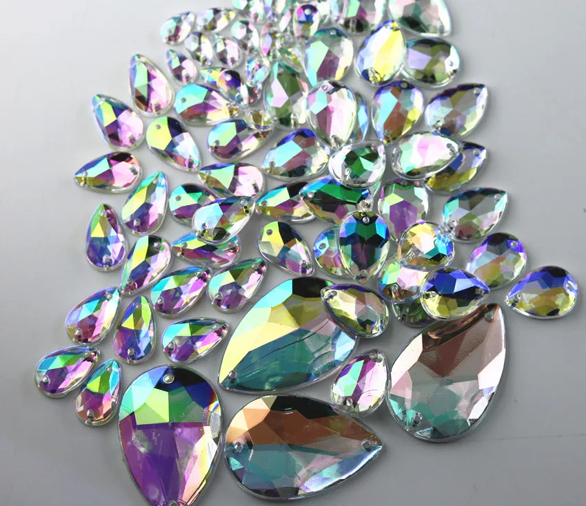 acrylic crystal water drop shape steeple lots faceted clear AB resin Handmade sew flat black rhinestone applique 50pcs MD | Дом и сад