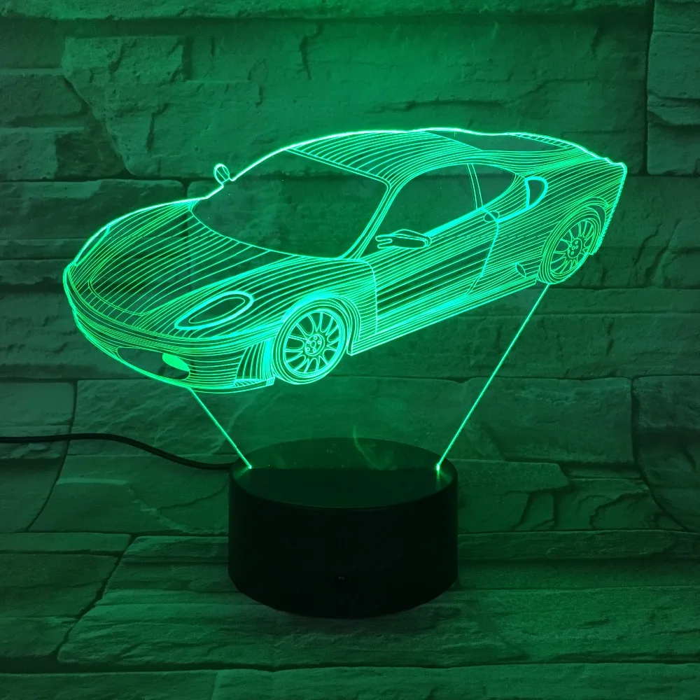 Спортивный автомобиль 3D Оптическая иллюзия настольная лампа настроение