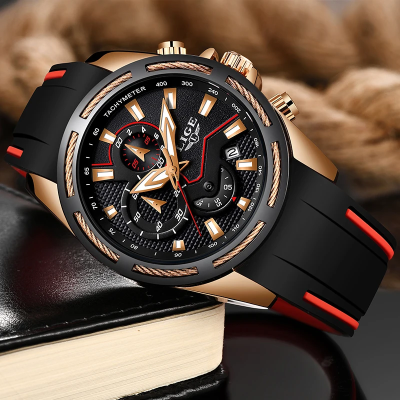 LIGE мужские часы Топ бренд класса люкс Хронограф водонепроницаемые спортивные