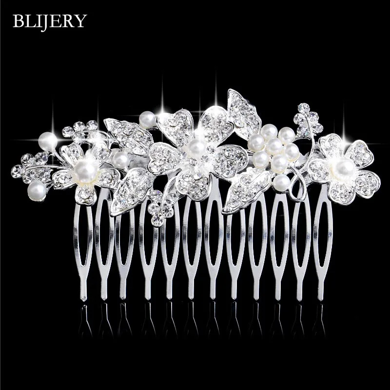 Style 17 BLIJERY, элегантные свадебные аксессуары для волос с жемчугом и кристаллами, цветочные свадебные гребни для волос, женские вечерние ювелирные украшения для волос, Тиара для невесты - Окраска металла: Style 17