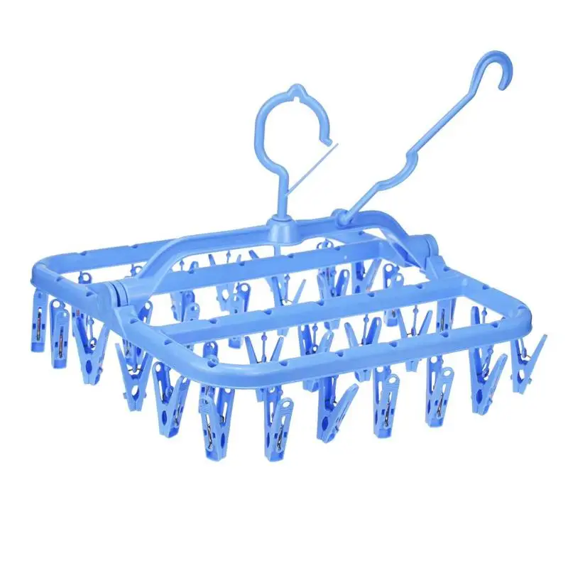 B 32 clips Blue 16/32 зажимов, портативная многофункциональная вешалка для носков, тканевая вешалка, Складывающийся держатель для сушки, для хранения, ветрозащитный, компактный шкаф - Цвет: B 32 clips Blue