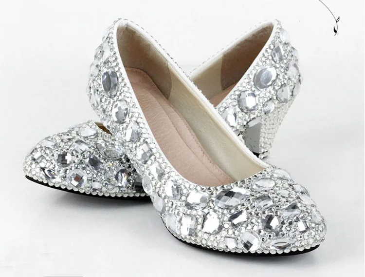 2018 блестящие свадебные туфли ручной работы с круглым носком Женская