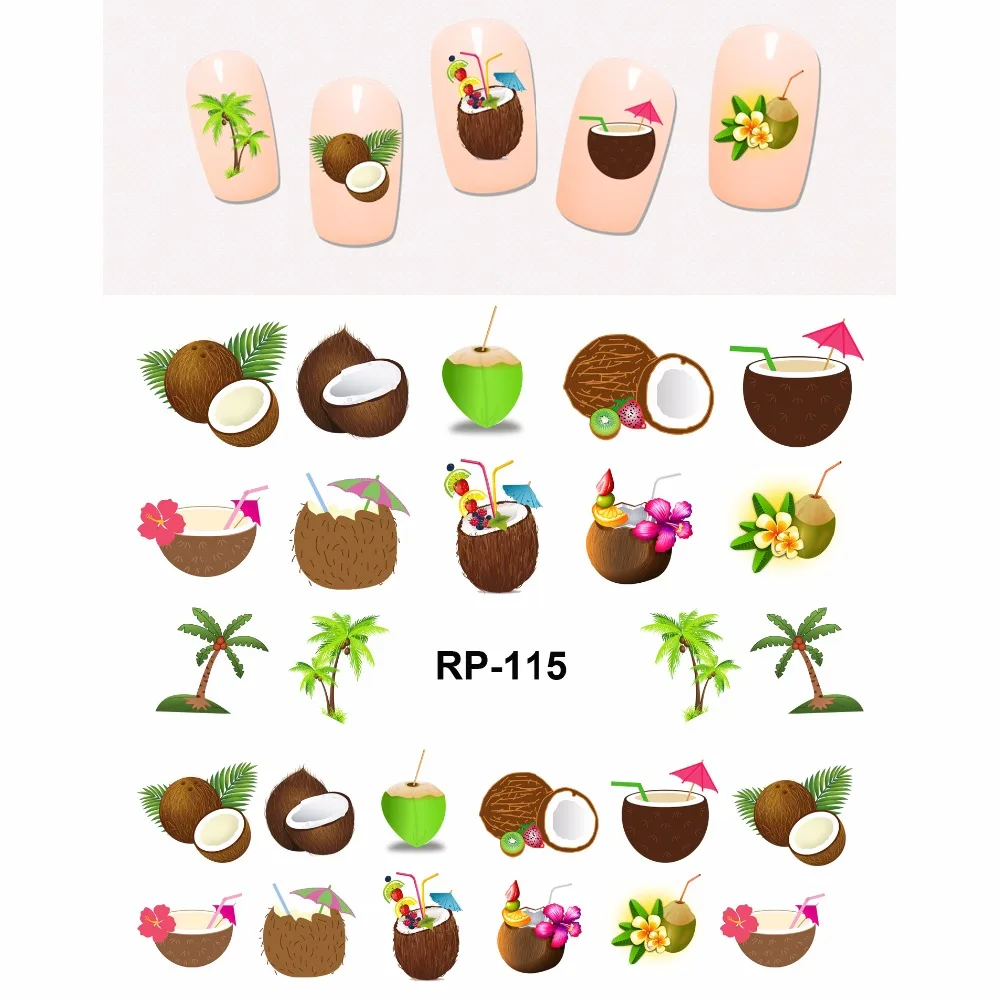 

NAIL ART BEAUTY NAIL STICKER WATER DECAL SLIDER TROPICAL FRUIT LYCHEE PEACH PLUM COCONUT PALM TREE DURIAN RP115-120