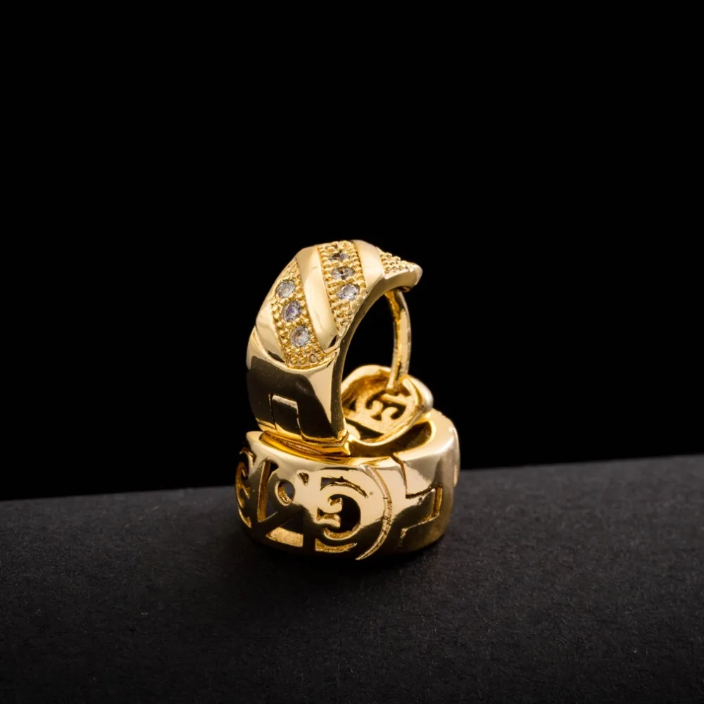 Женские круглые серьги-кольца с цирконием Винтажные серьги золотого и желтого