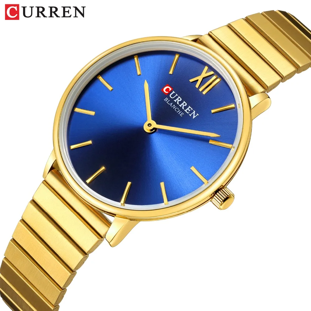 CURREN Модные часы стильные синие роскошные с кристаллами дамские кварцевые