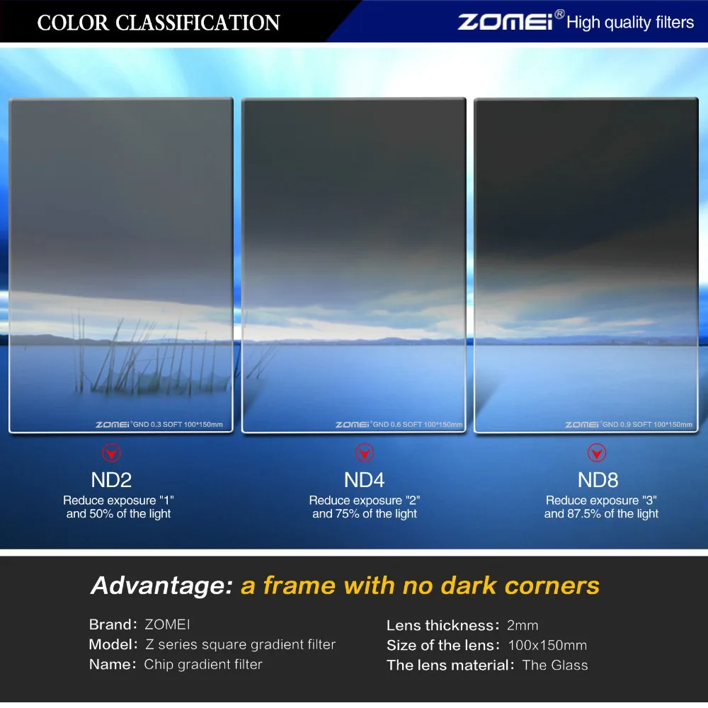 Фильтр ZOMEI 150X100mm для камеры импортный оптический стеклянный квадратный фильтр ND2 4