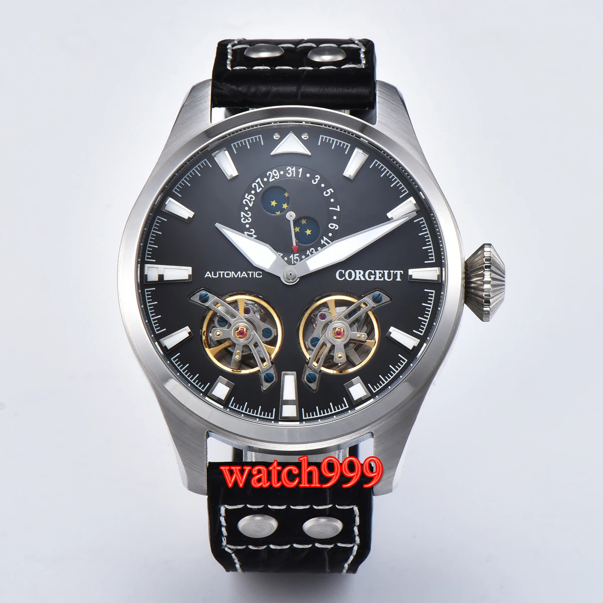 Механические Автоматические Мужские часы 47 мм с кожаным ремешком|Мужские