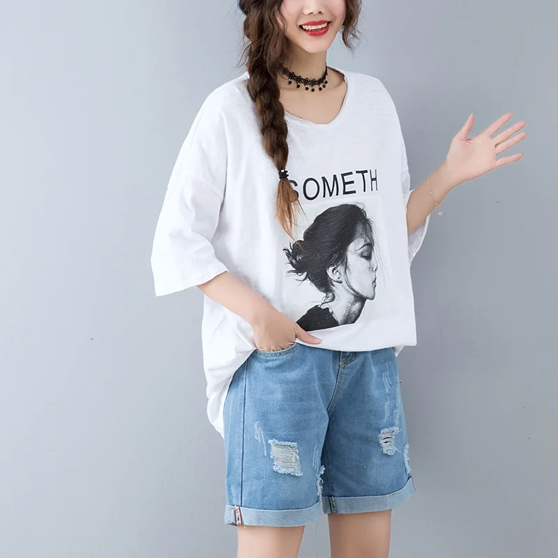 

2020 Summer New Arrival Character Printed Loose Women Tshirts Bamboo Cotton Short Sleeve Top T-shirt Funny Simple Free Shipping