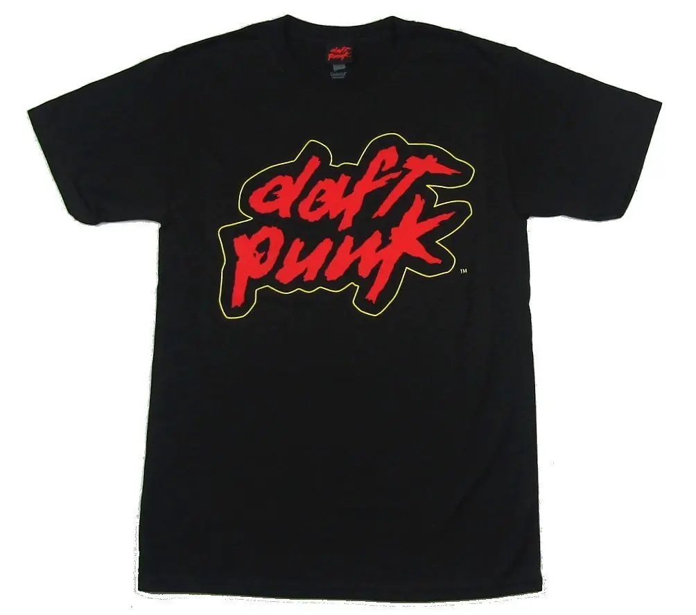 Daft панк Желтый контур логотип название черная футболка новый официальный Merch