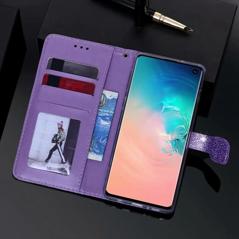 Блестящий кожаный чехол-бумажник для Iphone XS MAX XR X 8 7 6 Samsung S10 S10e M20 A10 A30 A40 A50 A70 S9