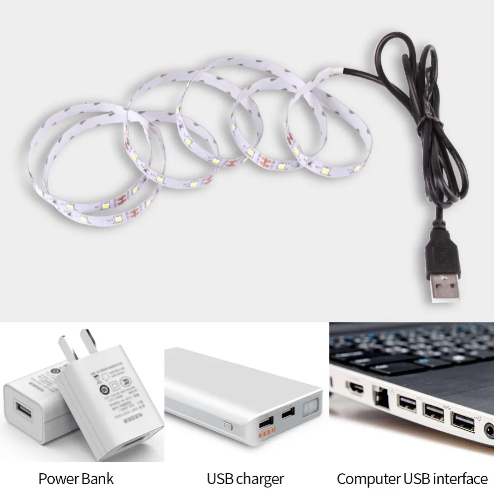 USB DC 5 В Светодиодная лента 50 см 1 м 2 м 3 м 4 м 5 м SMD 2835 кабель питания 3Key гибкий светильник Настольная лампа Декор экран ТВ светильник ing фон