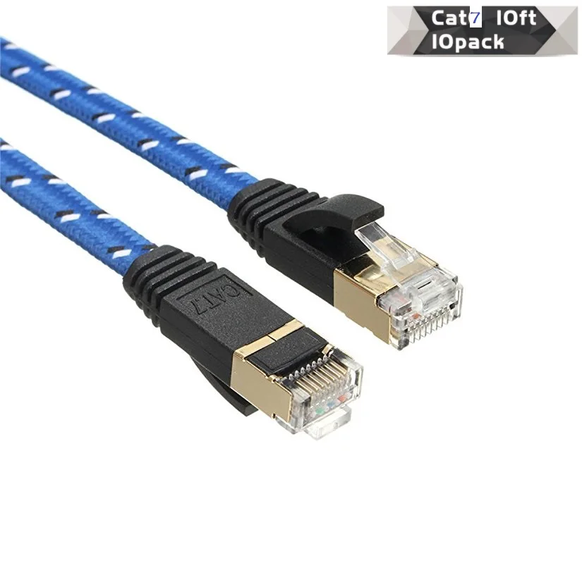 

10Package CAT7 RJ45 Patch Shielded Lan Network Cable Flat Ethernet Cord 0.5m/1m/2m/3m/5m/10m/15m RJ45 Gigabit Lan Cable