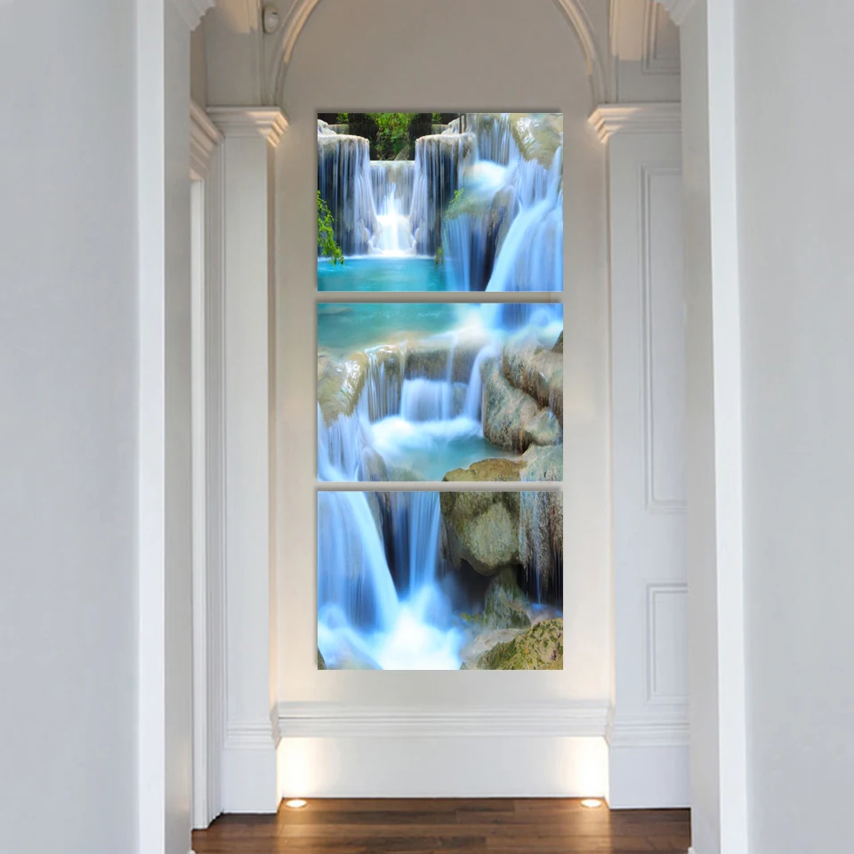 HD печать 3 шт горный поток воды камень картина настенные картины для гостиной