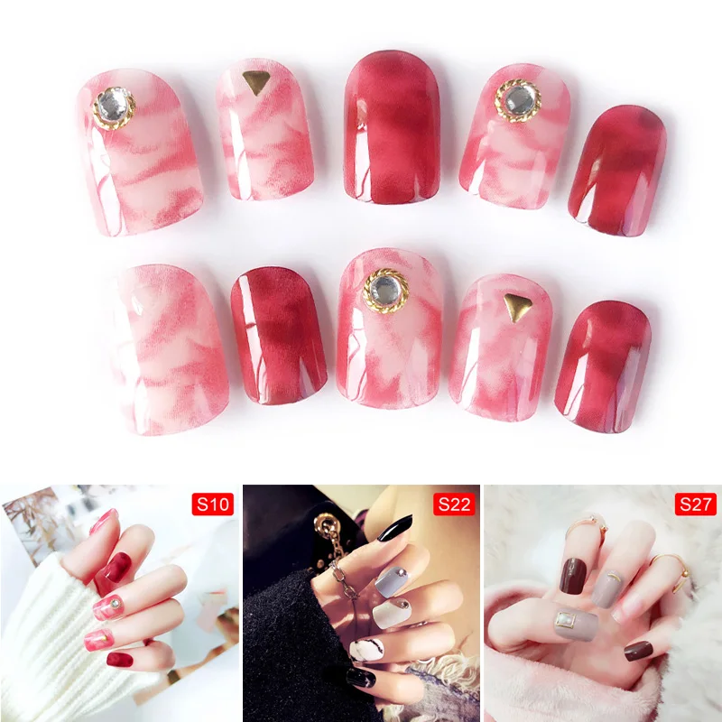 Горячие 24 шт дамы поддельные ногти бусины мраморная текстура Маникюр украшения