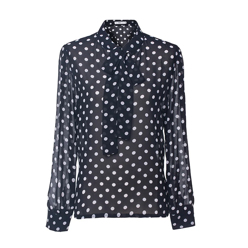 2018 Autumn sweet vintage shirt bow polka dots print straight long sleeve youth temperament fashion girl retro style chic shirts |