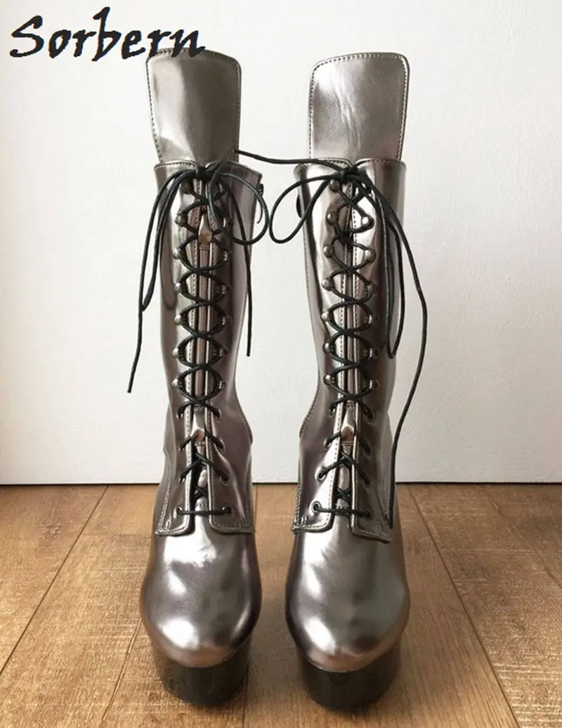 Sorbern Metallic Champagne Club Heels Boots For Women 2019 Platform Shoes Big Size Heel Boot 11 | Обувь