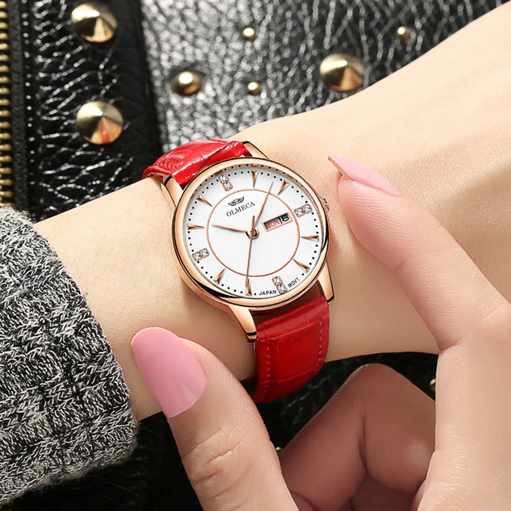 OLMECA Women's Watch Luxury Wristwatch For Women Simple Fashion Quartz Waterproof Calendar Date Black Slim Dial Relogio | Наручные