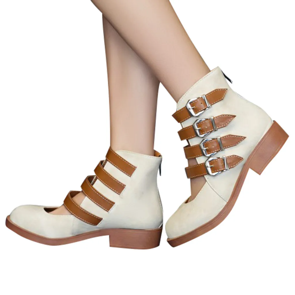 Spring Summer New Women's Summer Retro Ankle Buckle Back Zipper Square Heel Shoes Fashion Sandals for Women Streetwear