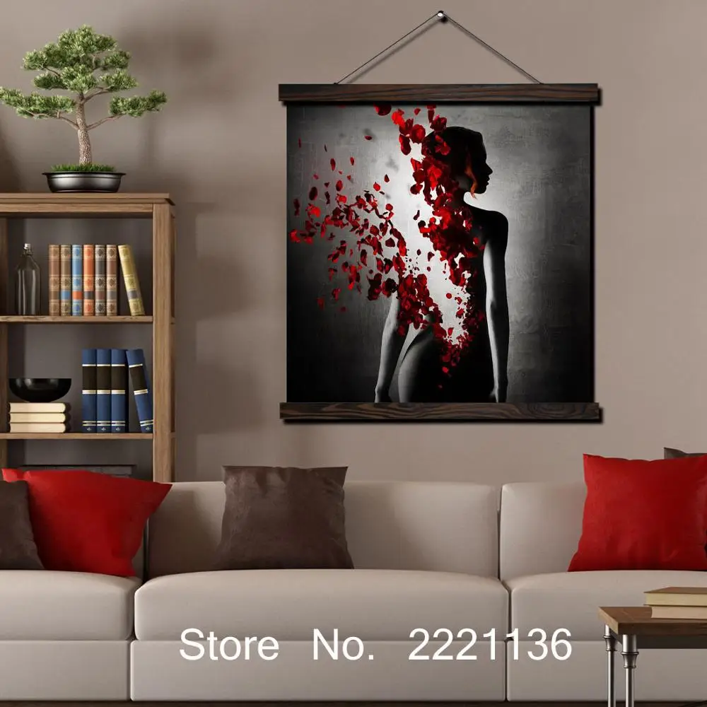 Цветок Сексуальная Девушка Печать прокрутки Картины Wall Art Печатные висит защелка