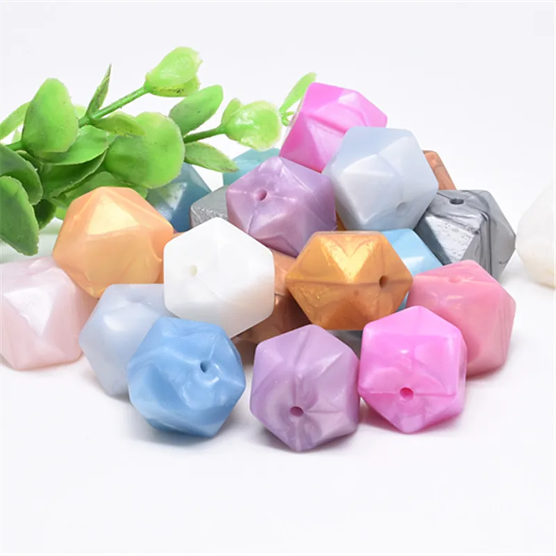 10 PCS Metallic Hexagon 17 MM Silicone Beads Baby Teething Toys DIY Pacifier Chain Pendant Accessories Teethers|Детские