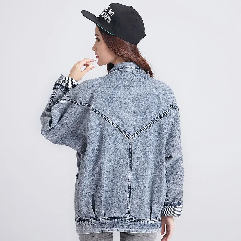 

Idopy Autumn 2018 Fashion Korean Style Girls Biker Streetwear Womens Vintage Denim Jacket Loose Windbreaker Woman Jeans Coats
