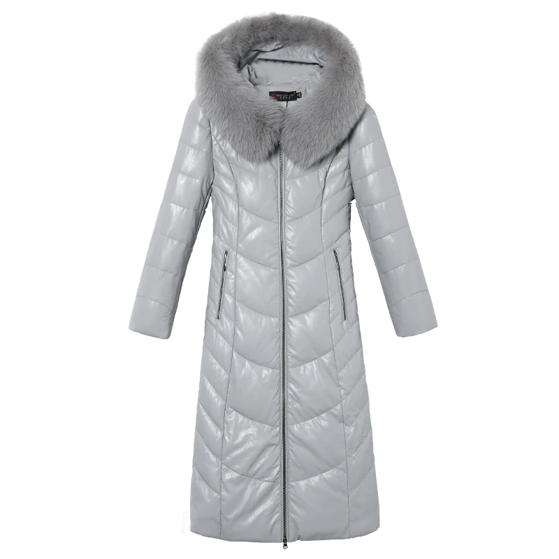 Зимняя женская длинная куртка парка с длинным рукавом и воротником из лисьего