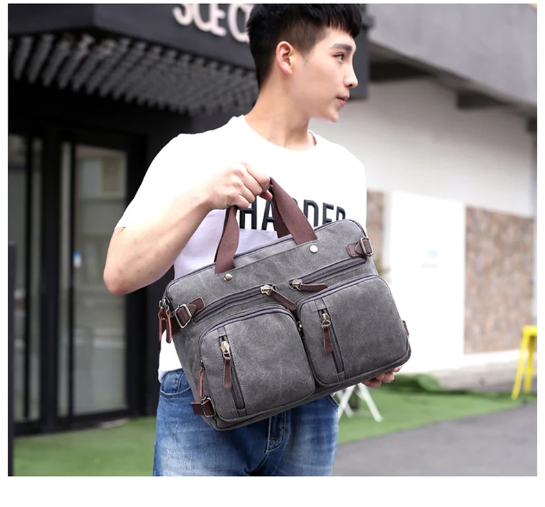 Men Canvas Briefcase Business Laptop Handbag Large Messenger Shoulder Bag Big Casual Male Tote Back Bags Travel Suitcase XA162ZC