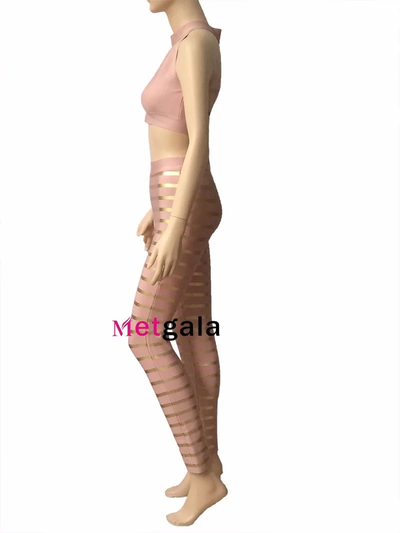 2018 Новый 2 из двух частей Потрясающие спинки хаки Chic Sexy Bodycon Для женщин золото