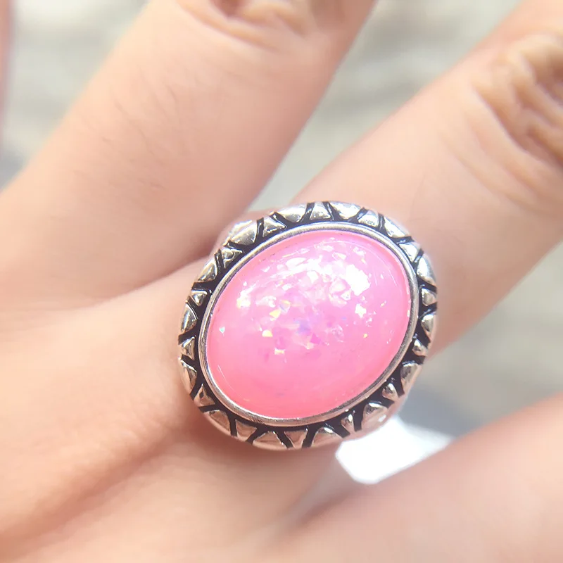 Boho старинные антикварные серебристый цвет опал кольца для женщин с узором