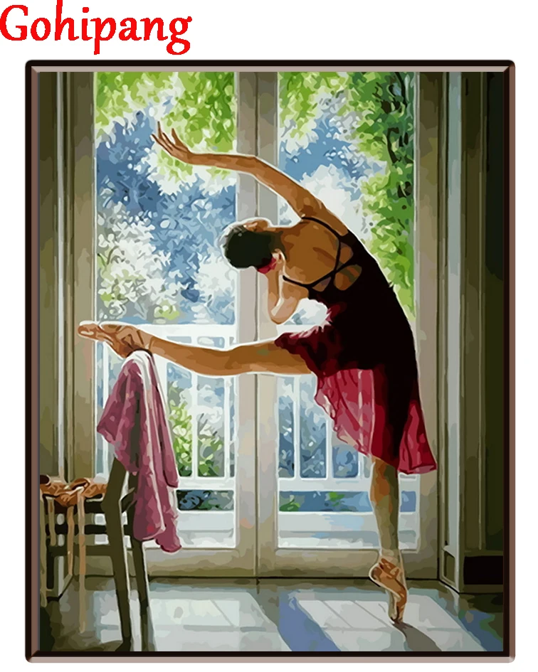 Framed pictures painting by numbers Dancing Girl Beasuty hand painted canvas drawing diy oil ballet 16x20in | Дом и сад