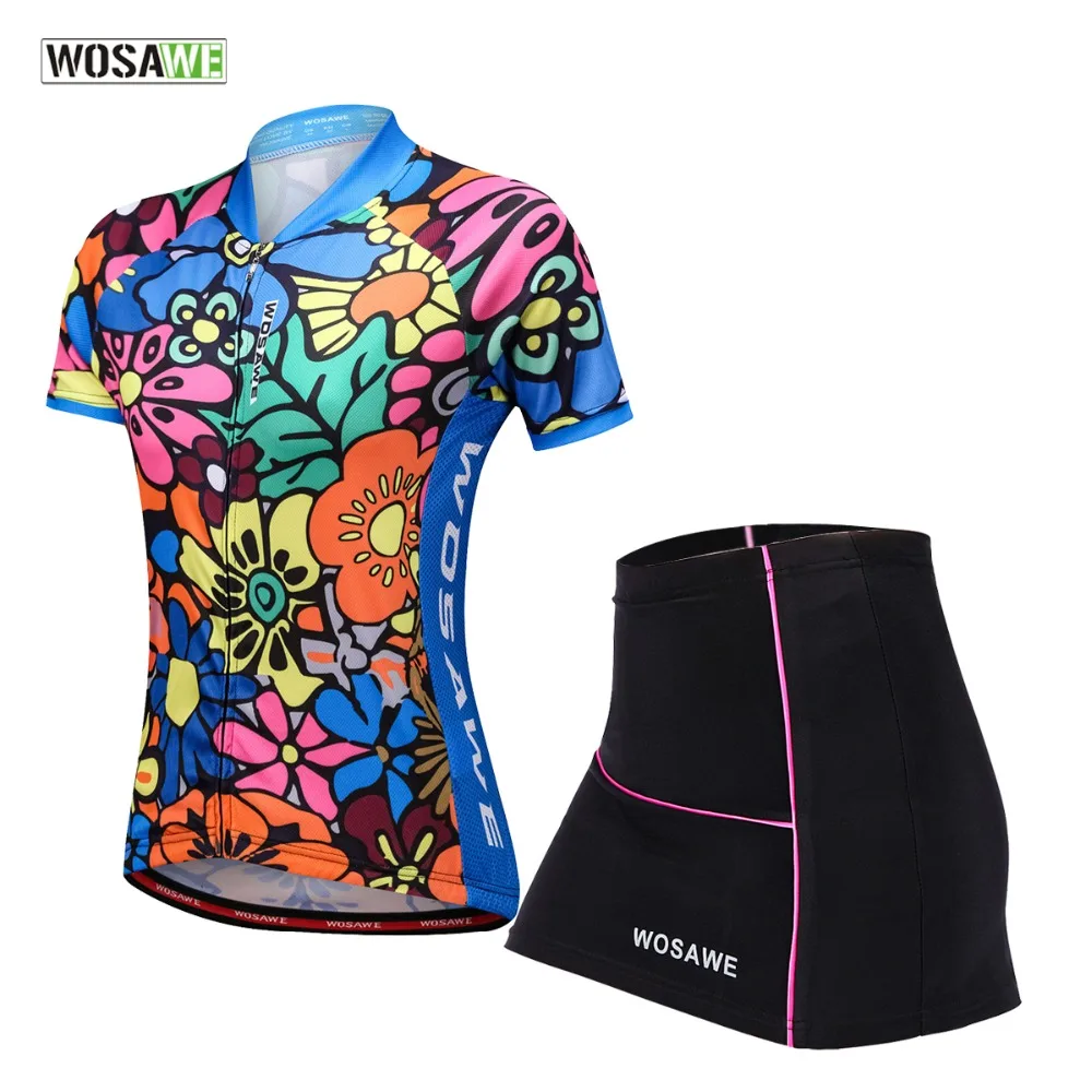 

WOSAWE 2018 Women Cycling Jersey Set Bike Clothing Breathable Bicycle Wear/Short Sleeve Jersey Sets Printing Cycling Clothing