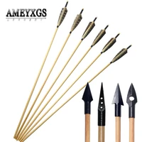 912pcs turkey feather wooden arrow diameter 8mm handmade wood arrows shaft with traditional arrowhead shooting accessories